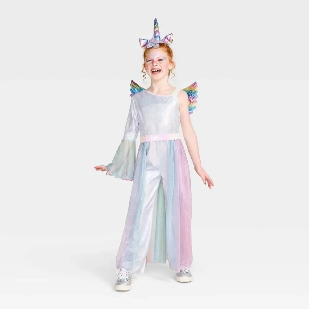 Mystical Unicorn Halloween Costume 10/12 Pastel Maxi Dress & Headpiece Kids Girl